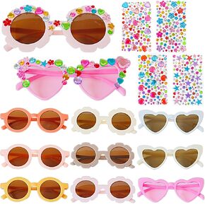 DIY Kids Sunglasses 9 Pairs Toddler Sunglasses Flower Round Heart Sunglasses Kids Colorful Girls Girls Hoys Sunglasses for Beach Party Holiday