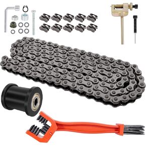 35 Roller Mini Bike Chain, 140 Links Mini Bike Chain with Chain Breaker, Chain Cleaning Brush, Chain Tensioner & 10 Connecting Links for CT100U CC100X DB30 MBX10 MBX11 MM-B80