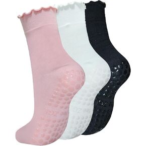Slouch Yoga Socks,Pilates Women Socks with Non Slip Grippers for Barefoot Ballet Fitness Rehab Hospitals 3 Pairs