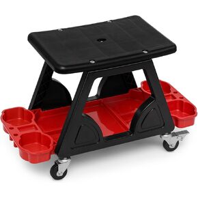 Magshion Garage Creeper Seat with Tool Holder, 300 lbs Capacity Rolling Mechanic Stool, Lightweight Plastic Workshop Chair on Wheels for Auto Repair, Car Detailing & Shop Use (Red)