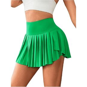 MakeMeChic Women's Pleated Short Tennis Skirts Asymmetrical Hem Plain Mini Skorts
