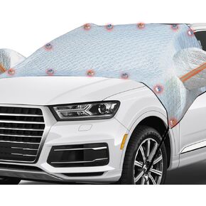 Car Windshield Snow Cover, Waterproof Car Windshield Frost Cover with Side Mirrors Protector, Windproof Winter Cover for Ice and Snow with Magnetic Edge for Car, SUV, RV and Truck