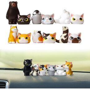 Mini Cat Cute Care Accessories ، Resin Cat لزخارف لوحة القيادة ، زينة المكتب ، زخرفة السيارة الداخلية ديكورز الخلفية المرآة المرآة مضحكة 5 أجزاء