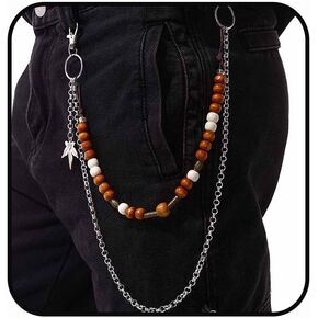 Punk Pant Chains for Men Gothic Wallet Chains Hip Hop Pocket Jeans Chain Wood Beaded Trousers Chain Layered Rock Chains in Kuwait