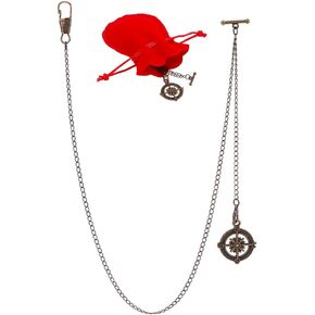 سلسلة مراقبة الجيب Ph Pandahall ، سلسلة بدلة Albert سلسلة T Bar & Lobster Clasps Watch Chain Stain سلسلة الجيب ساعة FOB T-BAR سلسلة الرابط مع معلقات البوصلة للرجال الزفاف