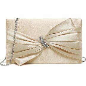 Dasein Women Elegant Satin Bow Flap Evening Bag Rhinestone Clutch Purse Handbag Formal/Wedding/Prom/Party