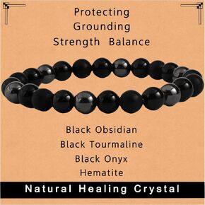 Black Onyx Tourmaline Bracelet Triple Protection Healing Crystal Bracelet Obsidian Hematite Bracelet For Men And Women