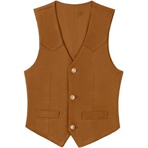 Boys Vest Leather Western Cowboy Dress Vests with Pockets Vintage Suede V Neck Formal Wedding Waistcoat