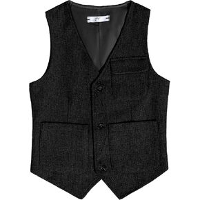 Boys Vest Vintage Tweed Toddler Little Kids Waistcoat with Pocket Sleeveless Slim Fit Casual Vest Outfit