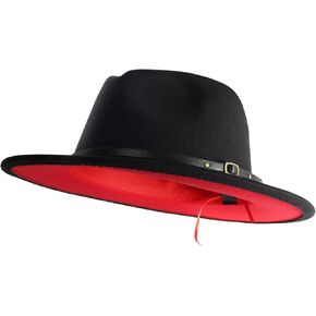 EXTREE Wide Brim Wool Felt Fedora Hat for Men and Women with Belt Buckle, Two-Tone Stitching