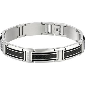 Metro Jewelry 0.25 Carat Diamond Link Bracelet for Men in Stainless Steel and Carbon Fiber - 8.5 Inches Long with Fold Over Clasp