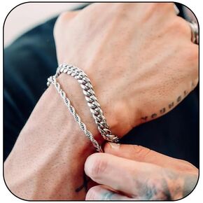 3Pcs Stainless Steel Mens Bracelet,Adjustable Sturdy Silver Cuban Chain Bracelet Set for Men in Saudi Arabia