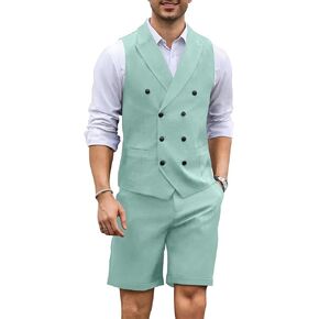 Men's 2 Piece Suits Slim Fit Wedding Suit Set Groomsmen Beach Vest Shorts Set Casual Waistcoat Set for Men