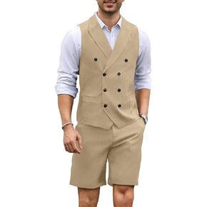 Men's 2 Piece Suits Slim Fit Wedding Suit Set Groomsmen Beach Vest Shorts Set Casual Waistcoat Set for Men in Kuwait