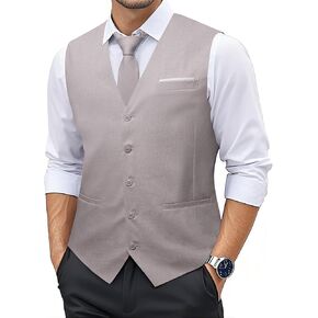 YOHOWA Men's Formal Suit Vest and Tie Set Business Casual Waistcoat Solid Colors Wedding Western Tuxedo Vest V-Neck