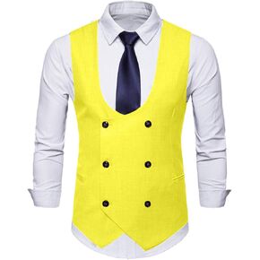MllesReve Men's Slim Fit Waistcoat U Neck Double Breasted Suit Vest