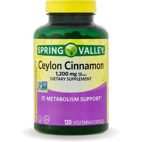 Spring Valley Ceylon Cinnamon Capsules 1200 mg Capsules, Support Metabolism * 120 Count | Non-GMO & Gluten Free Pills (Pack of 1)
