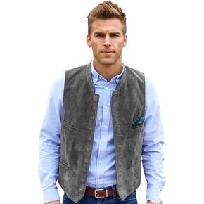 Men's Suede Leather Vest Casual Western Cowboy Jacket Wedding Waistcoat