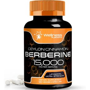 Berberine Supplement 15,000mg - Berberine with Ceylon Cinnamon, Liposomal Berberine Supplement Organic, Berberine Supplements, Metabolism, Cholesterol - 120 Capsules