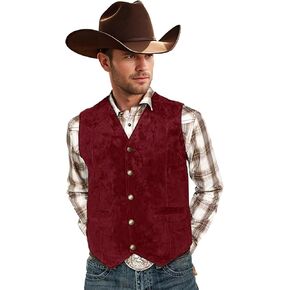 Bakerbear Retro Men's Cowboy Vest Western Suede Leather Dress Suit Vests Waistcoat for Wedding