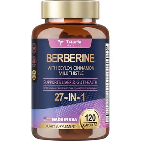 Berberine Supplement with Ceylon Cinnamon, Milk Thistle - Berberine Plus for Immune, Better Figure, Liver & Gut Health, Vegan Supplements for Men & Women - 120 Caps