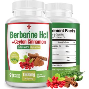 ملحق البربريين 1500mg - بربريين مميز HCL 97 ٪ نقاء بربرين بالإضافة إلى قرفة سيلان النقية ، يدعم الجهاز المناعي ، البربرين العالي للرجال ، النساء غير المعدلة وراثيا