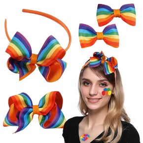 ASVNRES 4pcs Rainbow Hair Headband Pride Day Hair Bow with Clip Candy, LGBTQ Hair Hoops Pride Accessories-Prides for Women Girls Rainbow Accessories for Party