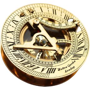 Compass Sundial Sundial Premium ، أداة التنقل الرجعية العتيقة ، الهدية الذهبية البحرية ، تأتي في علبة جلدية رائعة مع تفاصيل معقدة ، STEAMPUNK Sundial