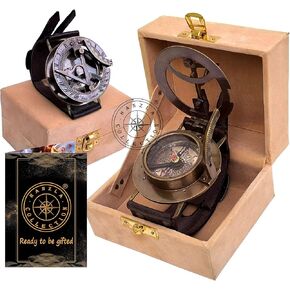 بوصلة STEAMPUNK BRASS Sundial ، West London Sun Clock Ship Watch in Velvet Box مصنوعة يدويًا للمعصم والمعصم والساعة الشمسية البحرية