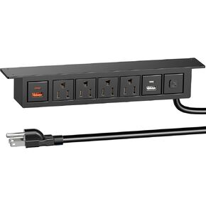 شريط طاقة تحت المكتب مع PD 20 وات USB C، محطة مخرج مكتب QBA 8 في 1، 4 منافذ تيار متردد، 2 USB-C، 2 USB-A، كابل 6 أقدام، شريط طاقة مثبت على المكتب لمؤتمرات المكاتب المنزلية، مدرج ETL (أسود) )