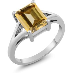 Gem Stone King 925 Sterling Silver Gemstone Birthstone Solitaire Engagement Ring for Women | Emerald Cut 9X7MM | Classic Split Shank Design | Wedding Engagement Anniversary Promise Ring | Size 5-9