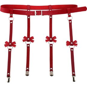 FM FM42 Multicolor PU Simulated Leather O Ring Bow Knot Anti-Slip Clips Adjustable Leg Ring Elastic Garter