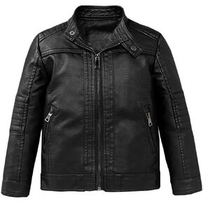 Boys Stand Collar Leather Jackets Kids Spring Faux Leather Motorcycle Coats for 3-12Years