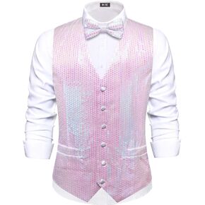 Hi-Tie Men's Sequin Vest Bowtie Prom Suit Vest for Men Tuxedo Dinner V Neck Slim Fit Waistcoats