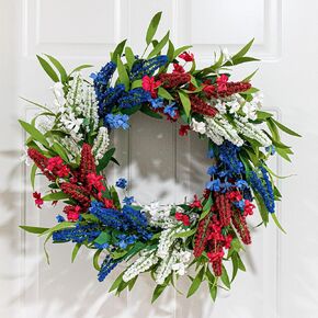 22 Inch 4th of July Wreaths for Front Door Artificial Patriotic Wreath Red White and Blue Wreath for Independence Day Indoor Outdoor Decorations