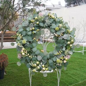 Wreath for Front Door 20 Inch Spring Summer Eucalyptus Wreath, with Handmade Large Berries, Small Berry Clusters, Boxwood Leaves for Farmhouse, Outdoor, Porch, Wall Window Decor All Year Round