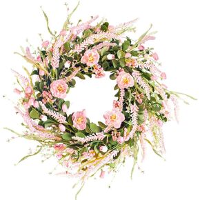 Qingbei Rina Spring Wreaths for Front Door, 22-24 Inch Wreath for Decorating with Daisy and Lavender, Wildflower Wreaths Indoor Outdoor, Summer Home Windows Wall Farmhouse Wedding Decor