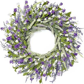 Artgar 26 Inch Spring Wreaths for Front Door, Spring Summer Lavender Paper Flower Wreaths for Home Farmhouse Windows Walls Porch Wedding Indoor Outdoor Decor for All Seasons (Pink)
