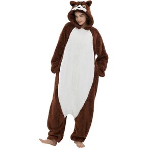 SAMGU Squirrel Onesie Costume Adult Plush Fleece Halloween Party Cosplay Suit One Piece Pajamas for Women and Men