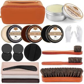 16PCS Leather Shoe Shine Kit for Men, Mink Oil Shoe Brushes and More for Shoe Polish Kit, Shoe Care Set and Shoe Cleaning Kit for Men Husbands Dads