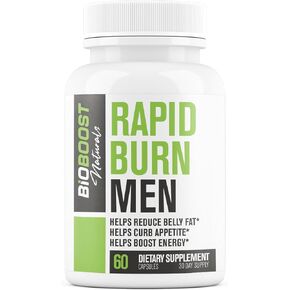 Rapid Fat Burner MEN | 7 Powerful Ingredients for Male Fat Loss, Appetite Suppressant + Carb Blocker | Lose Belly Fat, Increase Energy, Size, Stamina & Sustain Muscle Mass - 60 Capsules for Men