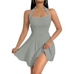 PerZeal Women's 2025 Summer Dress Sleeveless Halter Neck Sundress Backless Flared Short Mini Beach Dress