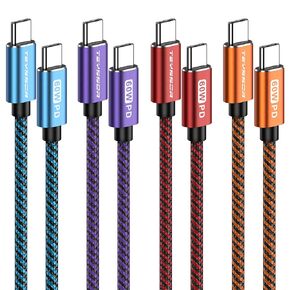 كابل USB C إلى USB C، كابل شاحن USB C بطول 10 أقدام 5 حزم 60 وات، كابل شحن سريع USBC إلى USBC للهاتف 15/15 Pro/15 Pro Max، كابل شاحن من النوع C لهاتف Samsung S23/S23+، MacBook، Pad Pro/Air