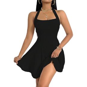 PerZeal Women's 2025 Summer Dress Sleeveless Halter Neck Sundress Backless Flared Short Mini Beach Dress in Kuwait