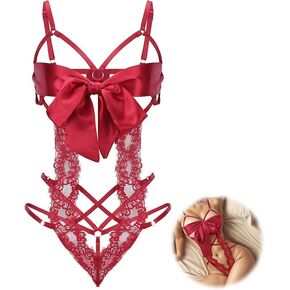 Women Sexy Lingerie Set Unwrap Me Bow Tie Lingerie Lace Smooth Ribbon Lingerie for Ladies Valentines Outfit Red