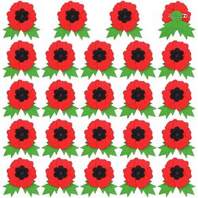 24 Pcs Memorial Day Poppy Flower Brooch Pin Wool Felt Red Poppy Badge Pins with Cute Black Button for Remembrance Veterans Day Gifts Lest We Forget Party Decorations