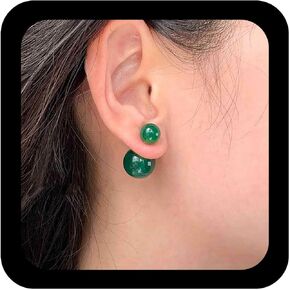 Vintage Ball Ear Jacket Earrings Green Ball Stud Earrings Glass Bead Stud Green Gemstone Big Double Side Bead Jewelry for Women