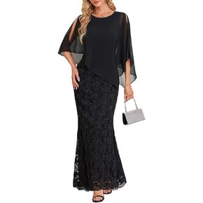 Women's Plus Size Cape Dress with Chiffon Overlay Gown Formal Evening Lace Long Mermaid Dresses 2024 in Saudi Arabia