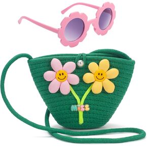 Kids Purse for Girls Age 2-14, Purple Toddler Purse with Beaded and Flowers, Kids Crossbody Bag Gifts for Christmas, Birthday