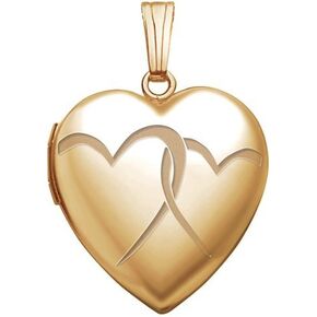PicturesOnGold.com 14K Gold Filled Yellow Interlocking Hearts Heart Locket 2/3 Inch X 2/3 Inch with Engraving